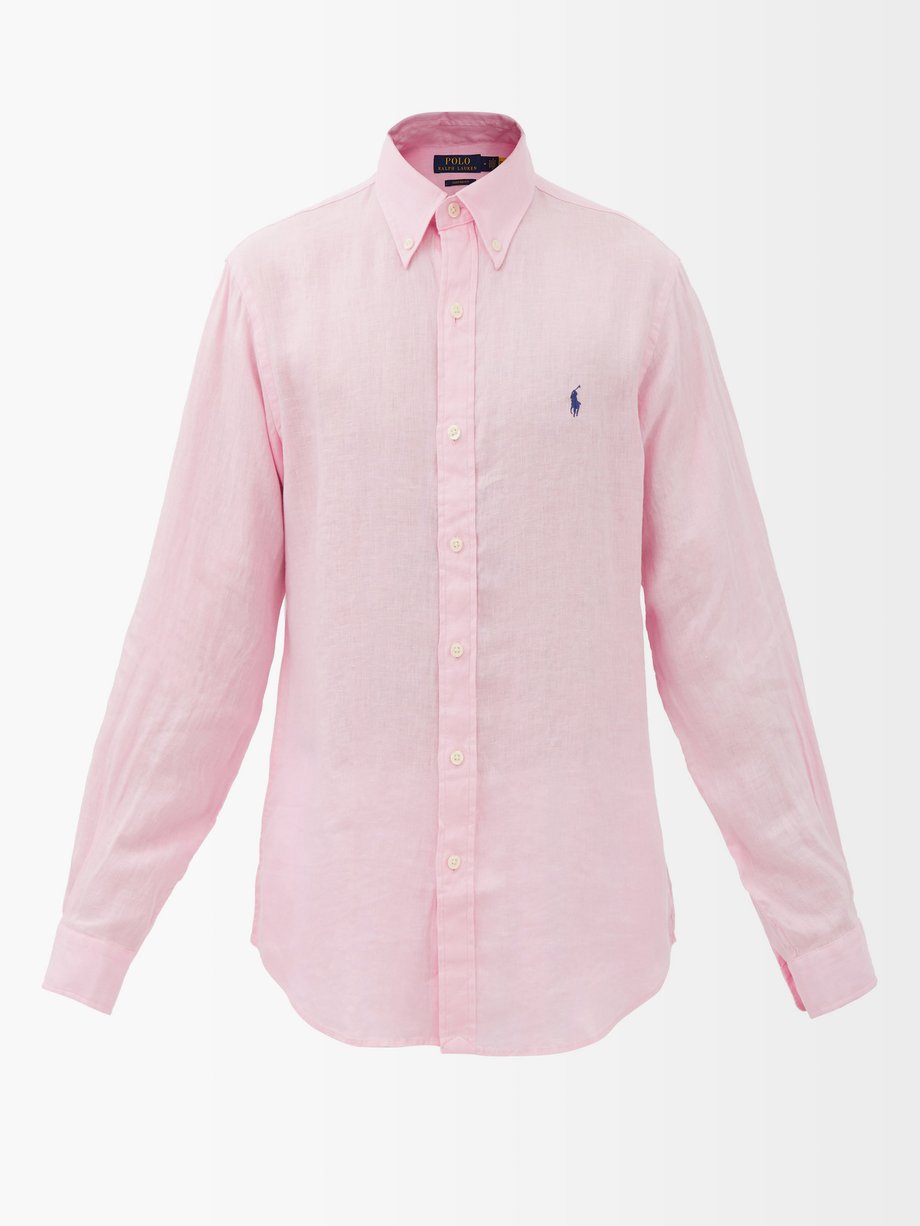 폴로 랄프로렌 셔츠 Polo Ralph Lauren Pink Logo-embroidered linen shirt