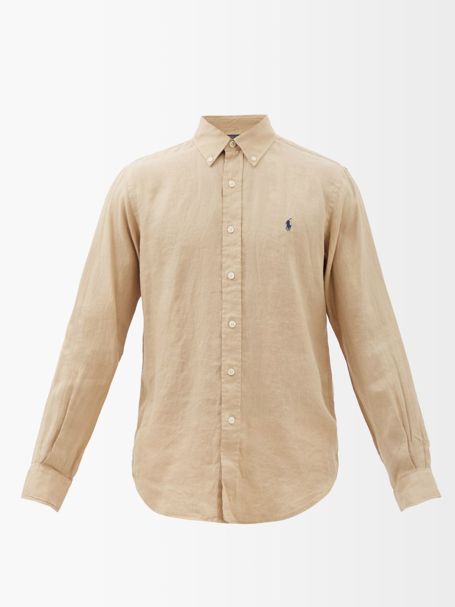 폴로 랄프로렌 셔츠 Polo Ralph Lauren Beige Logo-embroidered linen shirt