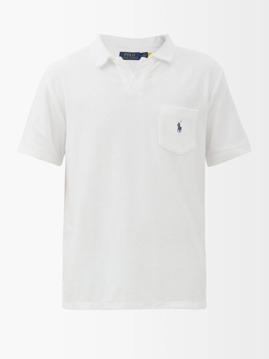 폴로 랄프로렌 폴로셔츠 Polo Ralph Lauren WHITE Logo-embroidered cotton-blend terry Polo shirt