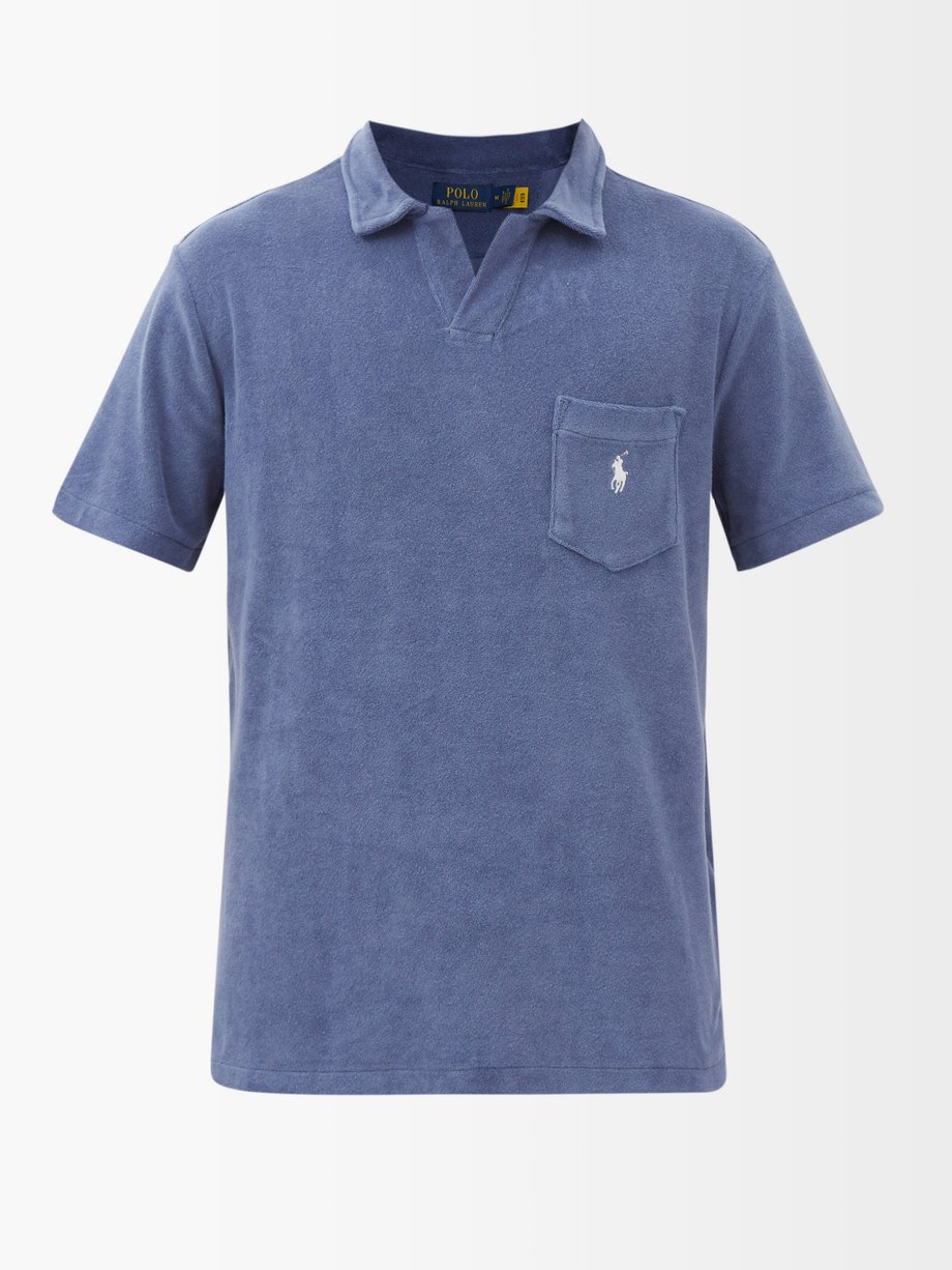 폴로 랄프로렌 폴로셔츠 Polo Ralph Lauren Blue Logo-embroidered cotton-blend terry Polo shirt