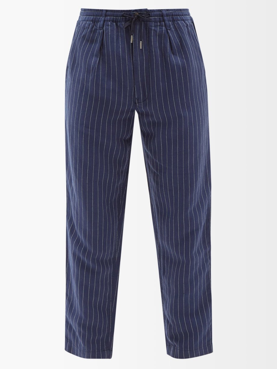 폴로 랄프로렌 팬츠 Polo Ralph Lauren Navy Prepster pinstriped linen-blend trousers