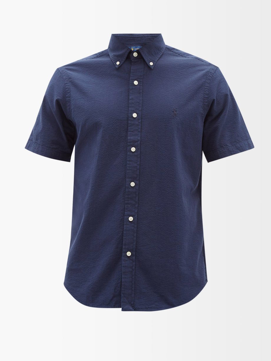 폴로 랄프로렌 셔츠 Polo Ralph Lauren Navy Custom seersucker short-sleeved Oxford shirt