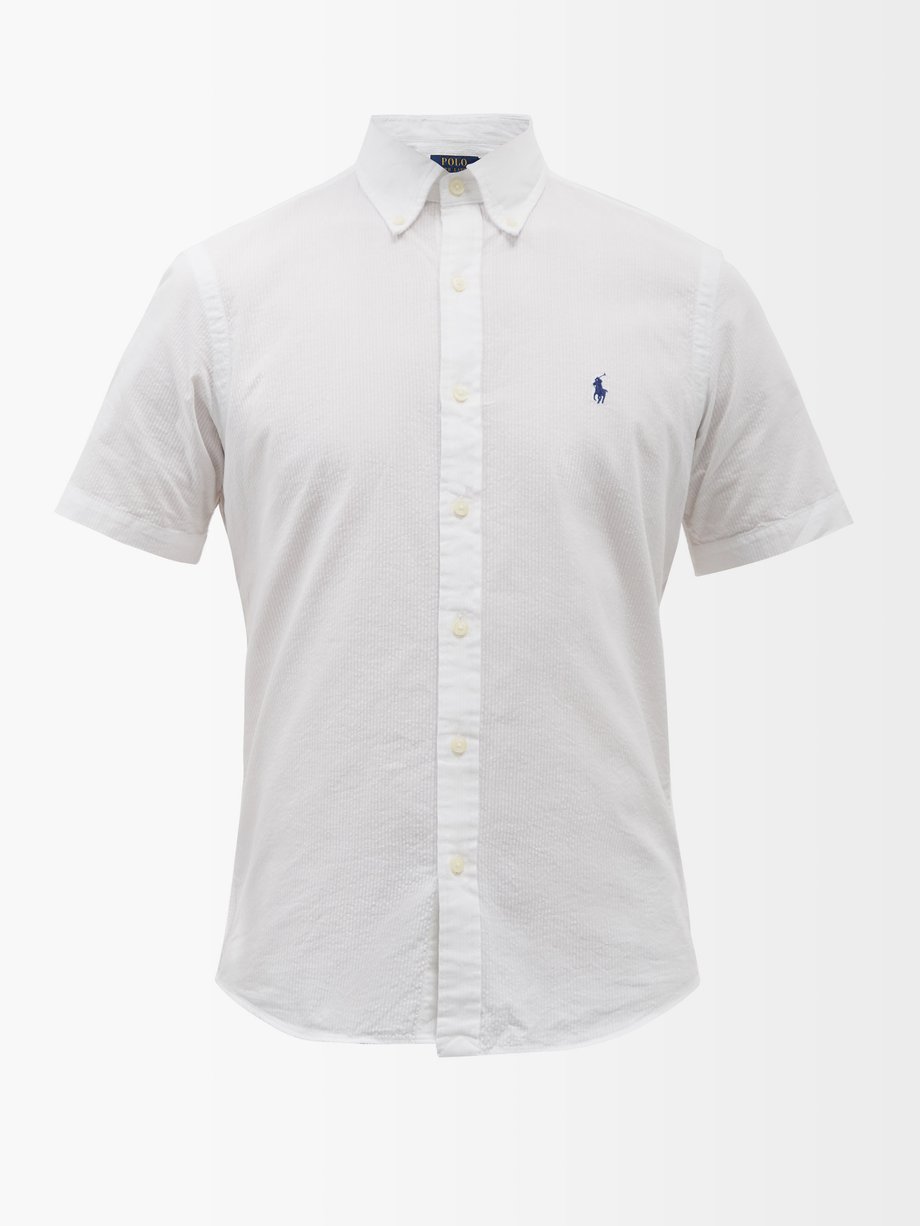 폴로 랄프로렌 셔츠 Polo Ralph Lauren White Custom seersucker short-sleeved Oxford shirt