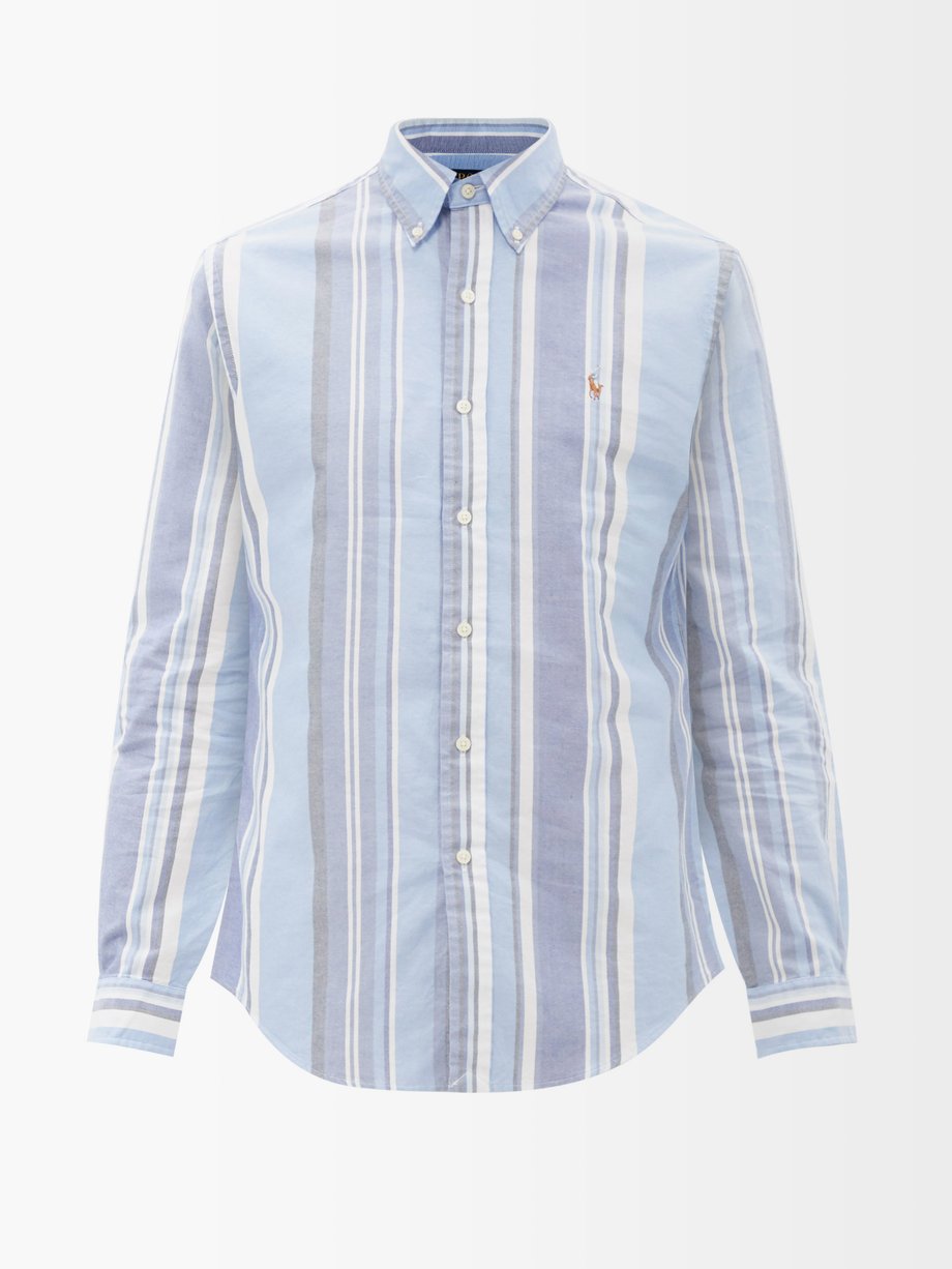 폴로 랄프로렌 셔츠 Polo Ralph Lauren Blue Logo-embroidered striped cotton-Oxford shirt