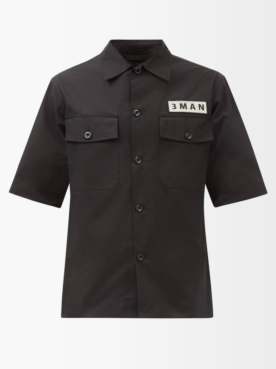 Black Logo-patch cotton-poplin shirt | 3Man | MATCHESFASHION US