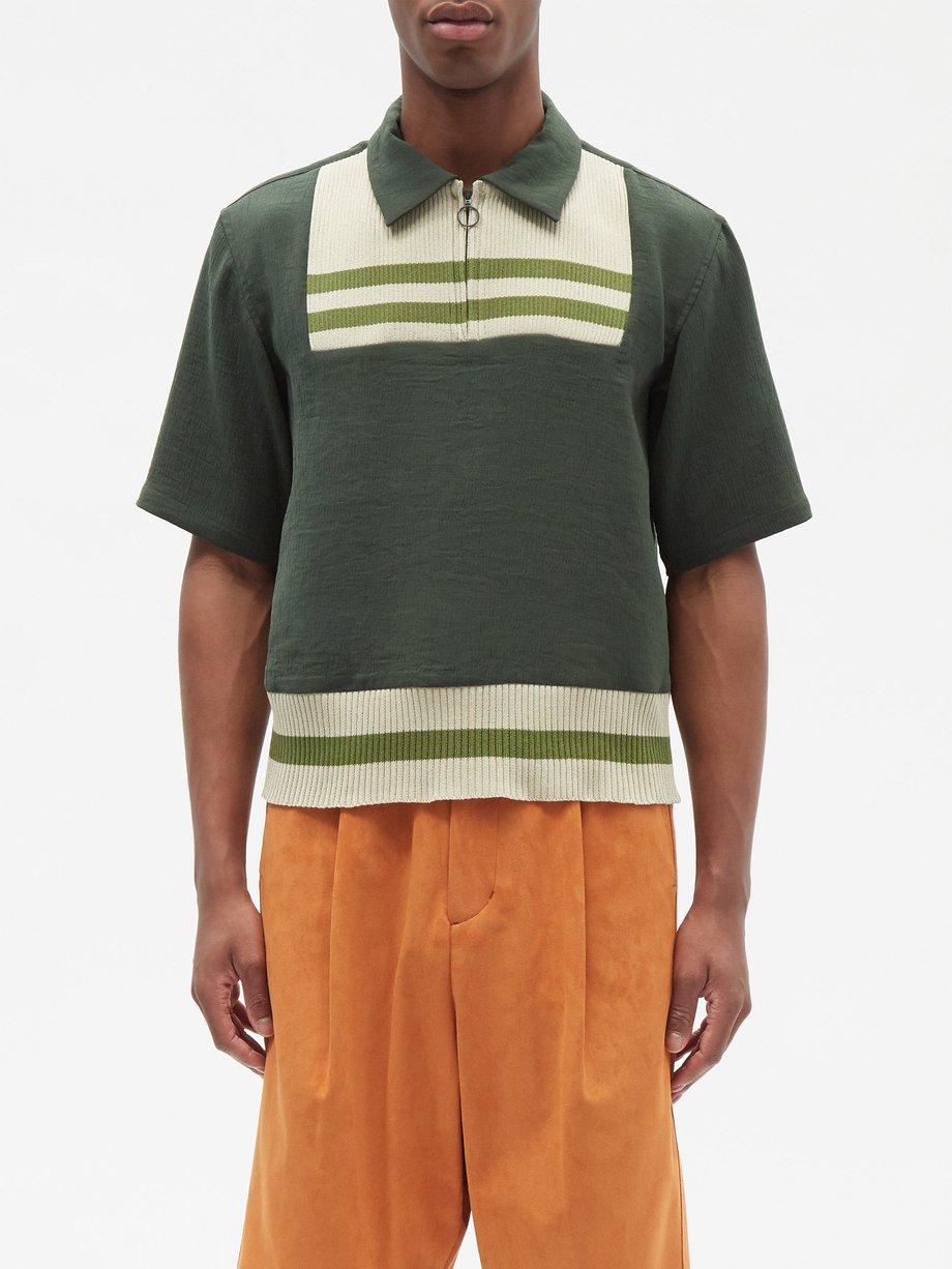 Sasquatchfabrix. Green Youryu crepe and ribbed-knit polo shirt | 매치스패션 ...