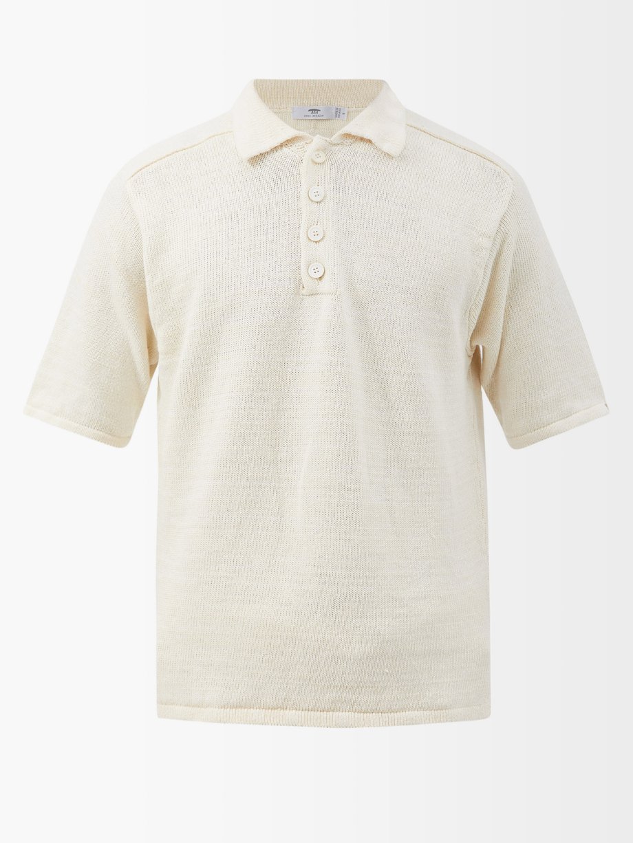 Short-sleeved linen-knit polo shirt Neutral Inis Meáin | MATCHESFASHION FR