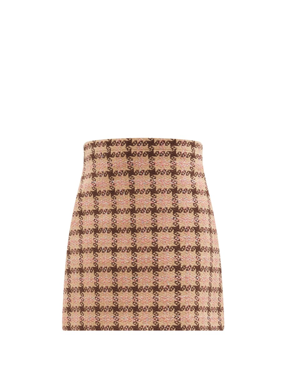 Brown Checked lamé tweed mini skirt | Gucci | MATCHESFASHION AU