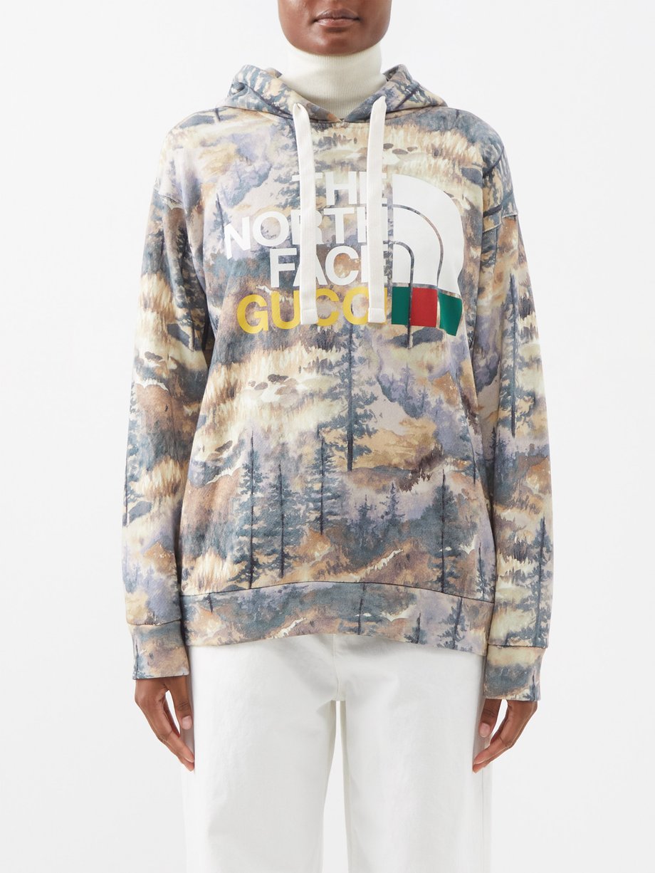 Gucci グッチ x The North Face ロゴ コットンスウェットパーカー  ニュートラル｜MATCHESFASHION（マッチズファッション)