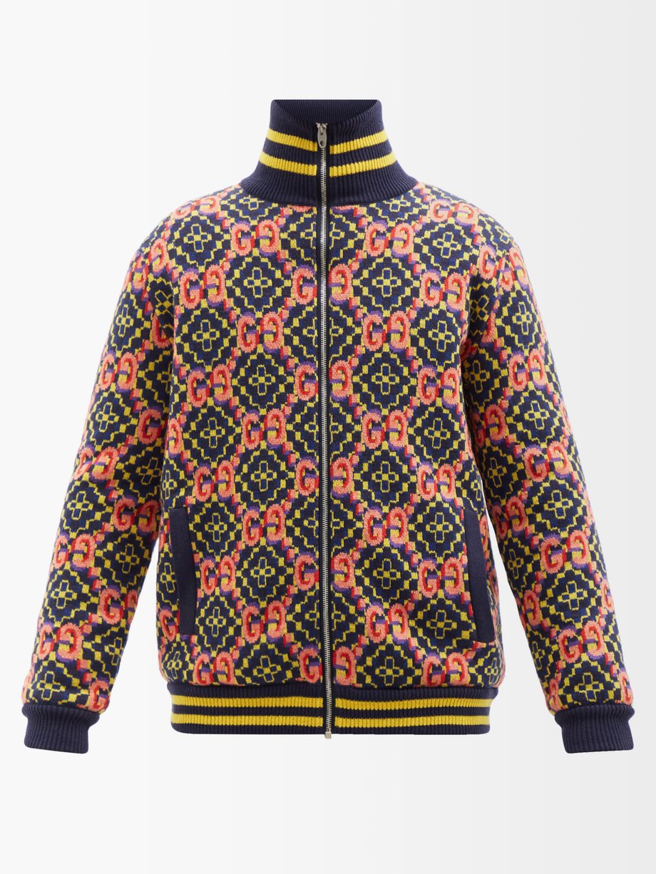 Gucci Navy GG psychedelic-jacquard knitted wool track jacket | 매치스패션 ...