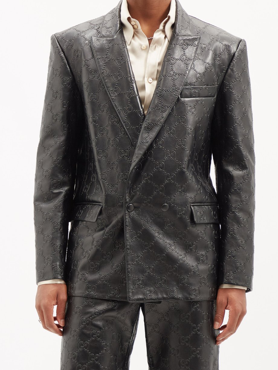 Gucci Black GG-embossed leather suit blazer | 매치스패션, 모던 럭셔리 온라인 쇼핑