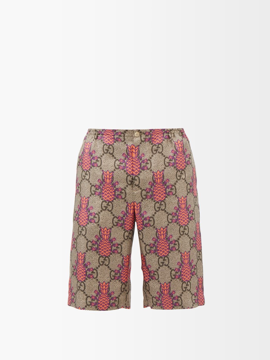 Brown GG pineapple-print silk shorts | Gucci | MATCHESFASHION US