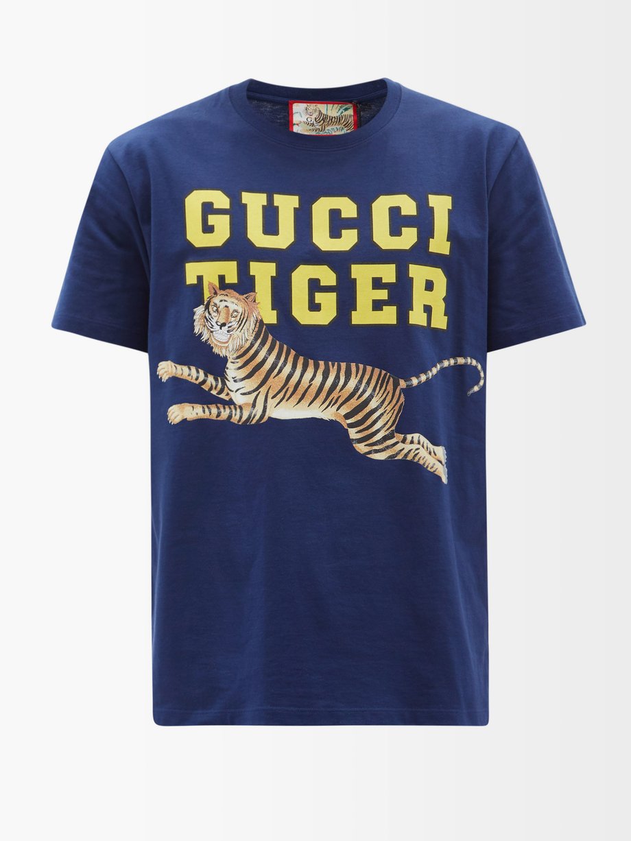 Blue Gucci Tiger-print cotton-jersey T-shirt | Gucci | MATCHESFASHION AU