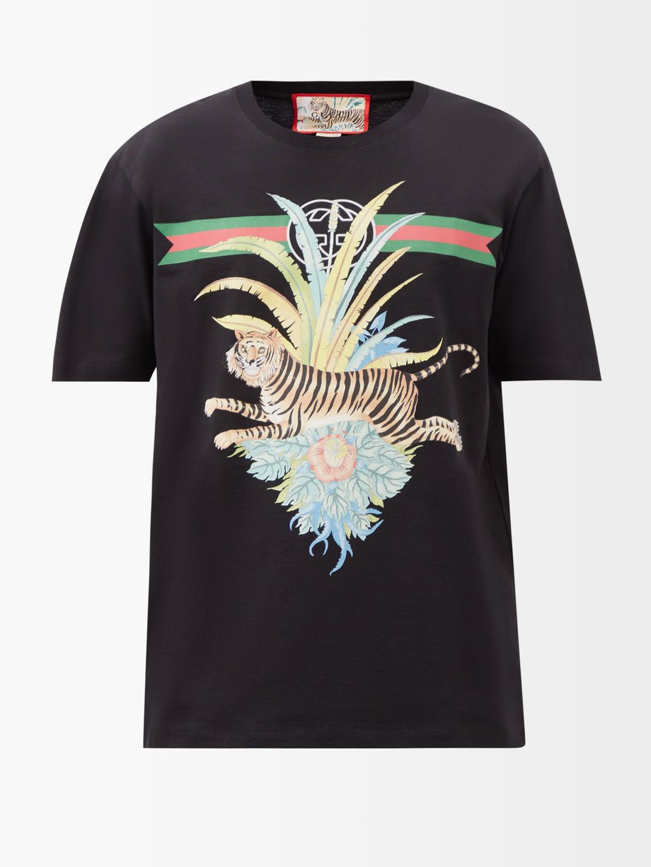 Gucci Black Tiger-print cotton-jersey T-shirt | 매치스패션, 모던 럭셔리 온라인 쇼핑