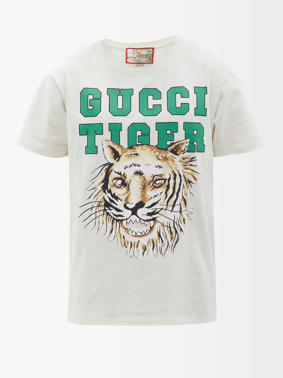 White Gucci Tiger-print cotton-jersey T-shirt | Gucci | MATCHESFASHION AU