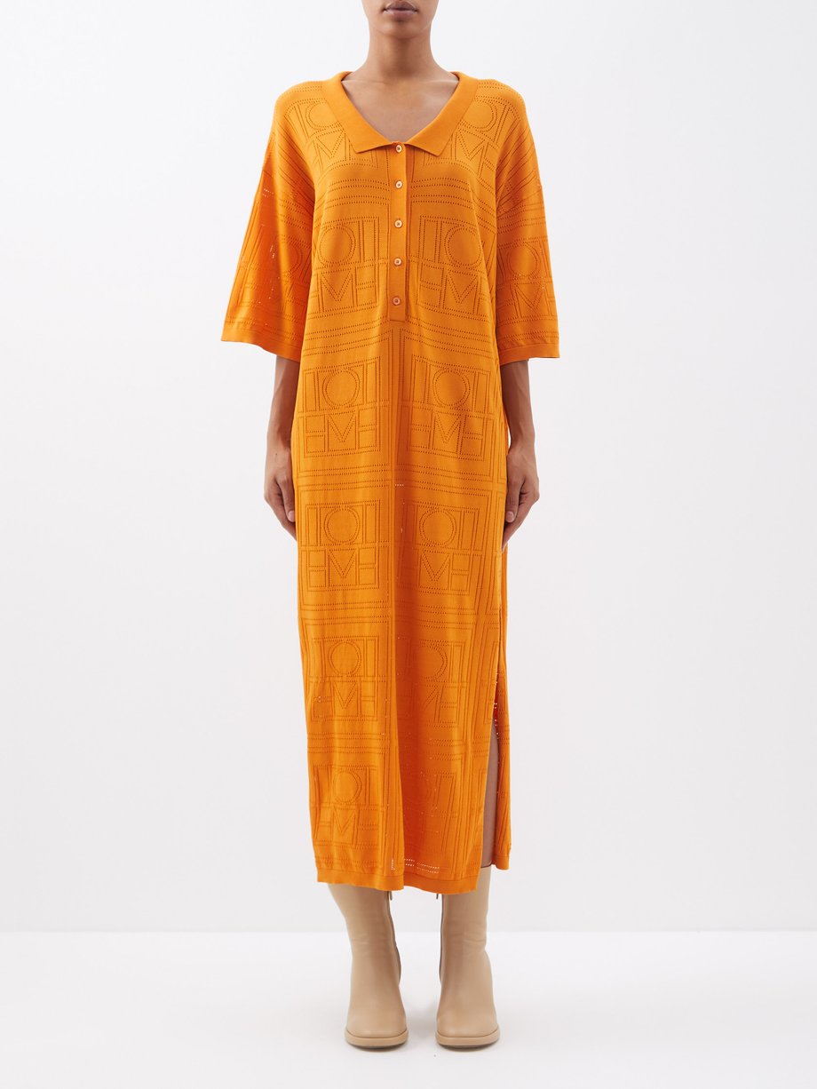 토템 Toteme Orange Logo-pointelle oversized T-shirt dress