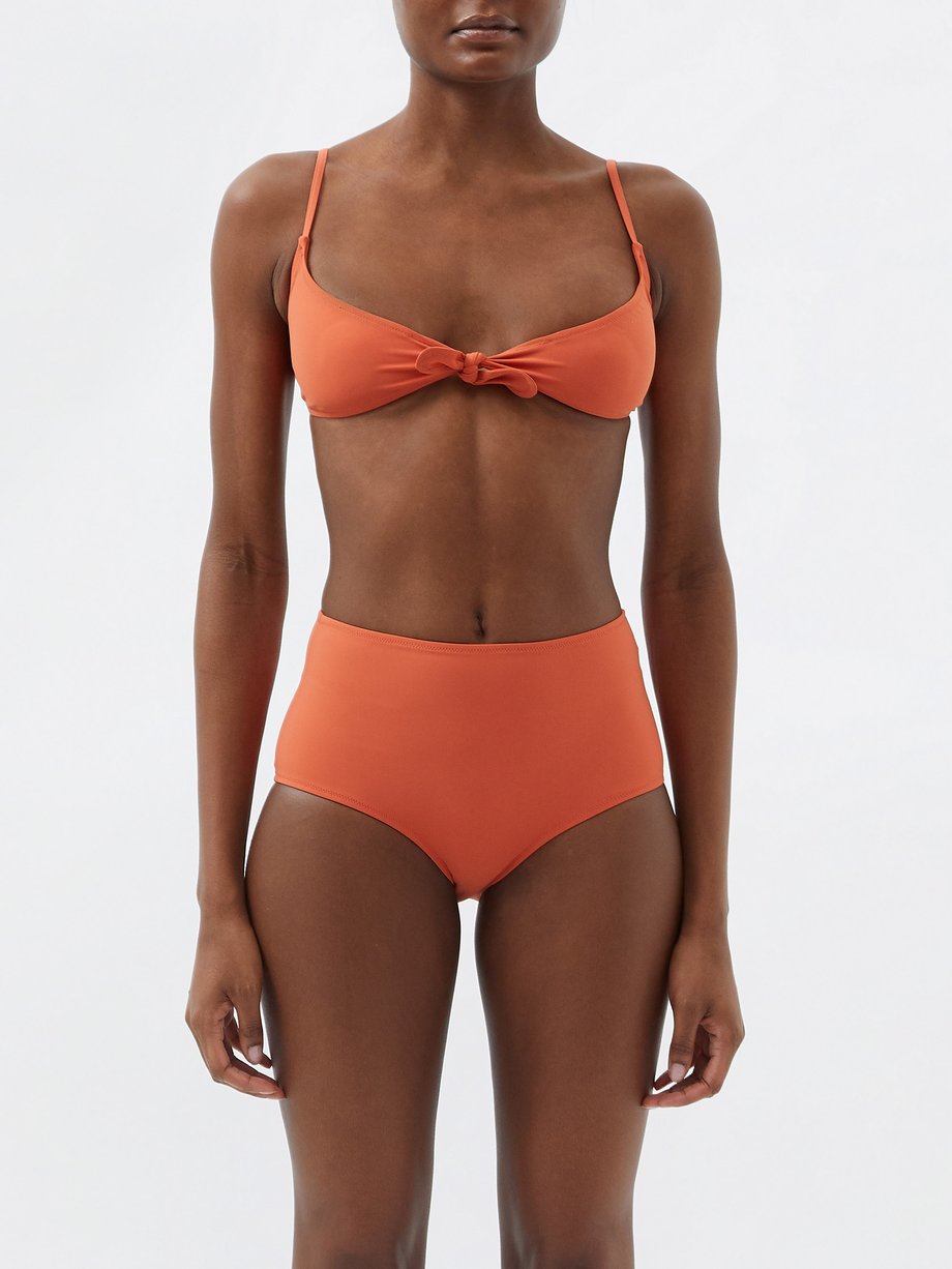토템 Toteme Orange Knotted recycled-fibre triangle bikini top