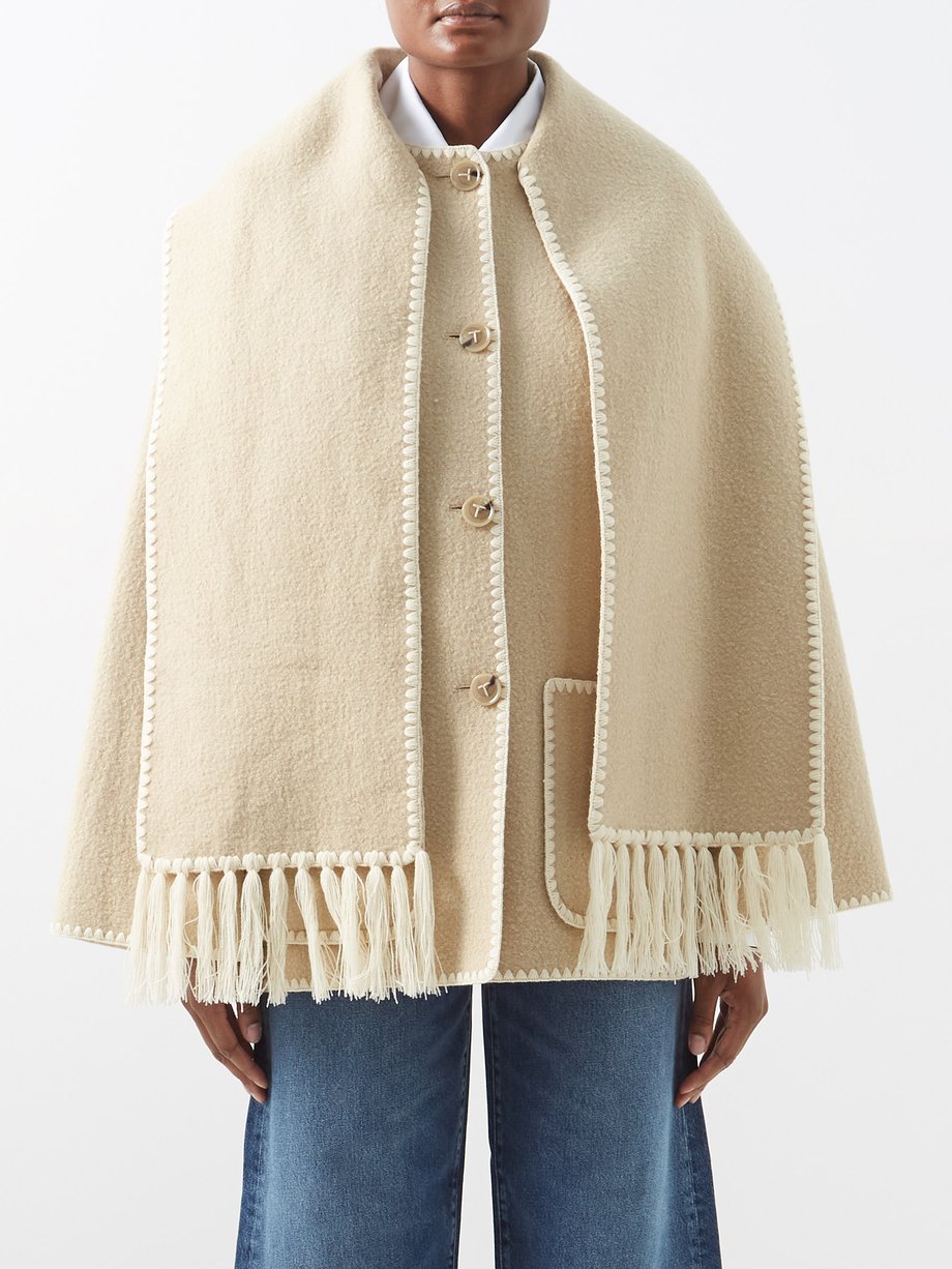 Beige Embroidered wool-blend scarf jacket | Toteme | MATCHESFASHION UK