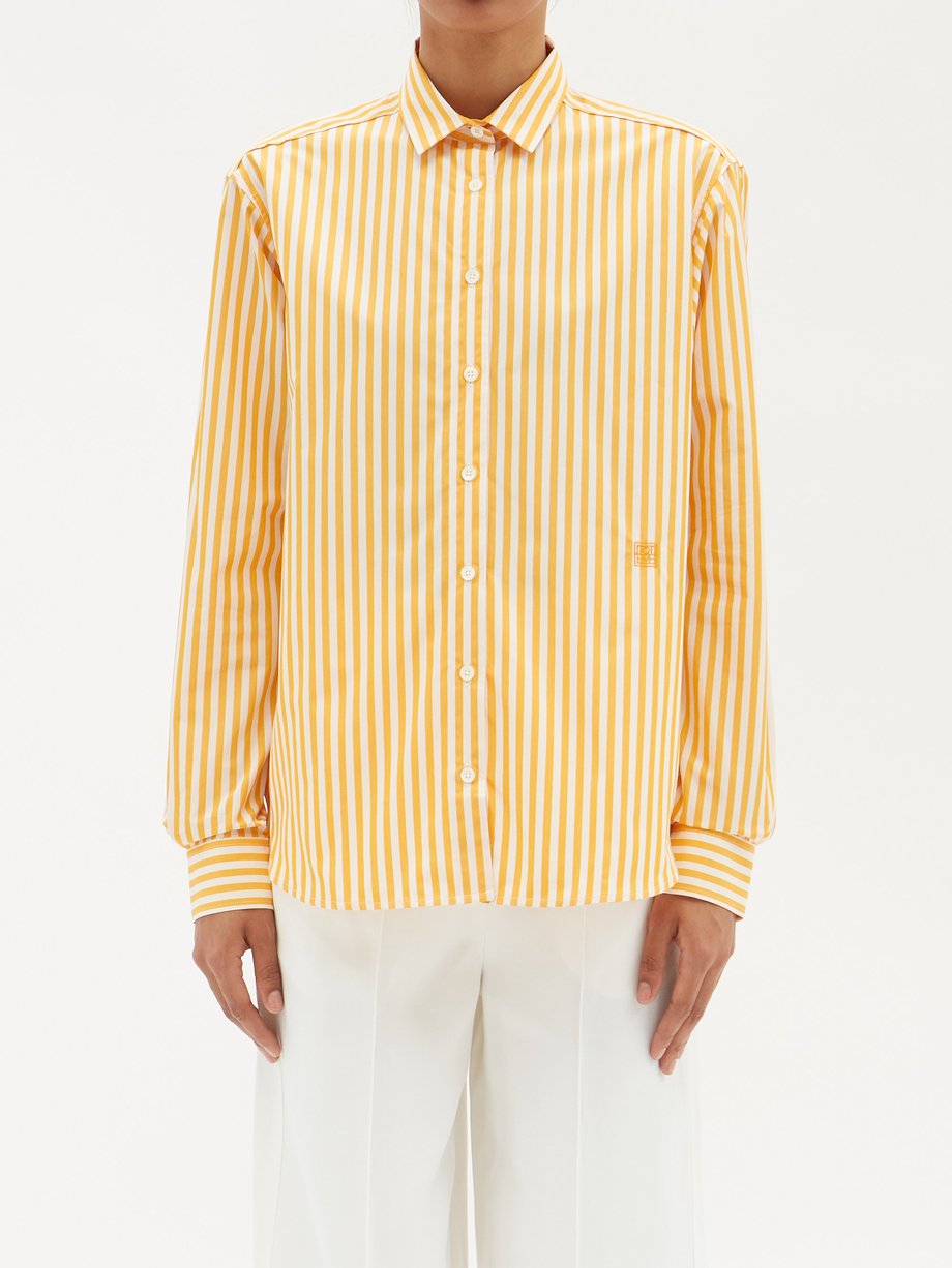 Toteme Orange Logo-embroidered striped cotton-poplin shirt | 매치스패션, 모던 ...