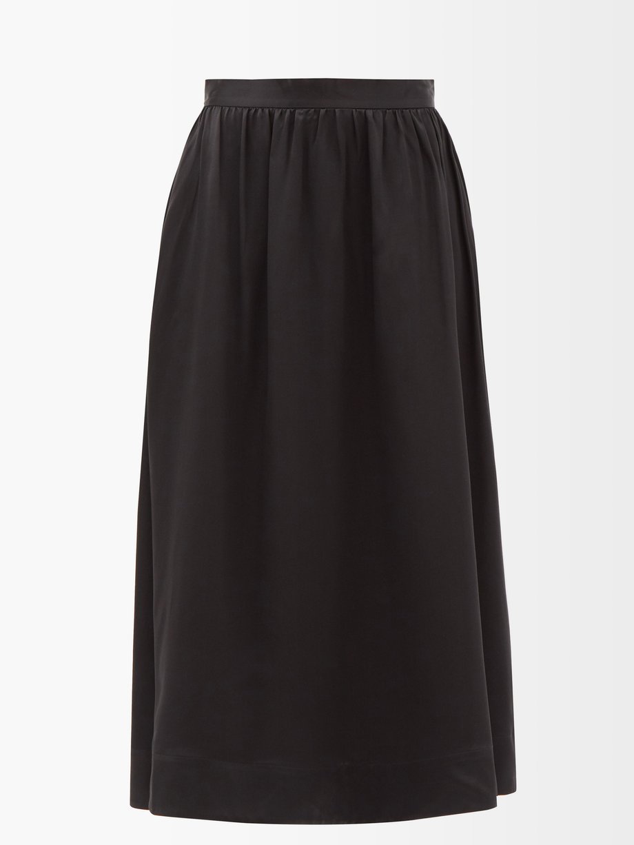 토템 Toteme Black High-rise silk-satin skirt