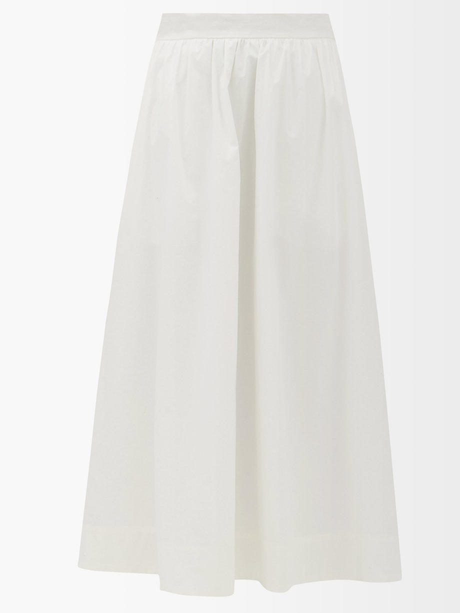 토템 Toteme White Voluminous cotton-poplin midi skirt