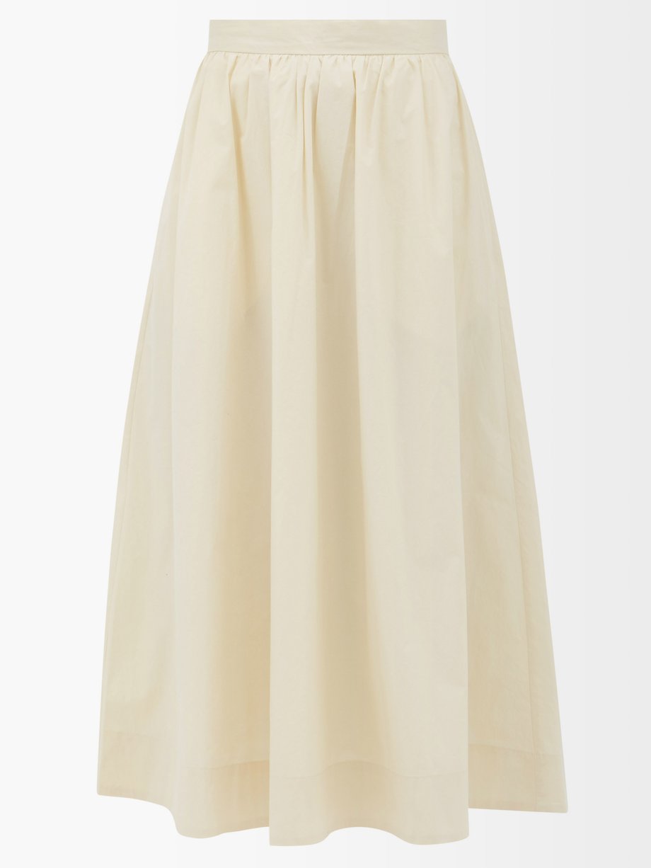 토템 Toteme Neutral Gathered cotton-poplin midi skirt