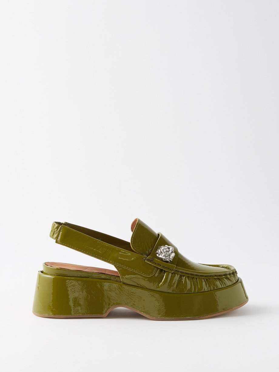 matchesfashion.com | Ganni Crystal-embellished leather slingback loafers