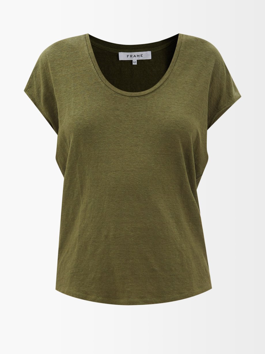 FRAME Green Easy scoop-neck organic-linen T-shirt | 매치스패션, 모던 럭셔리 온라인 쇼핑