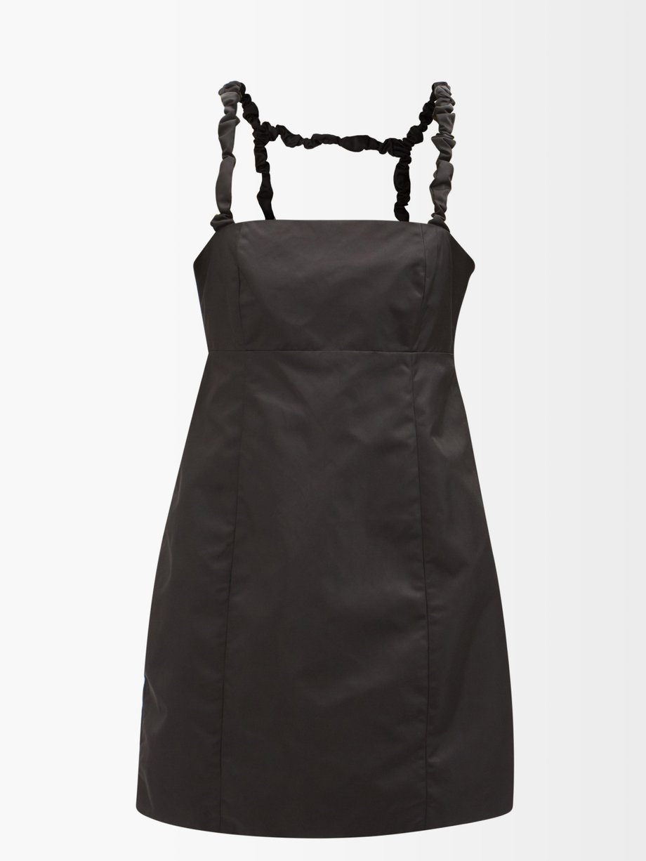 가니 원피스 Ganni Black Ruffled-straps nylon mini dress