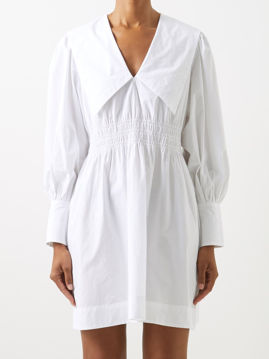 가니 첼시 컬러 원피스 Ganni White Chelsea-collar cotton-poplin mini dress