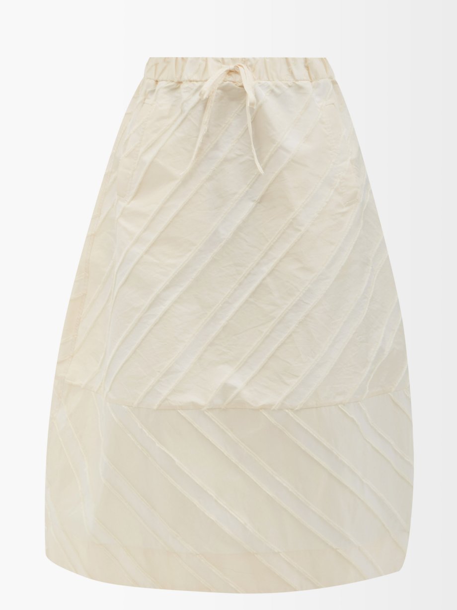 가니 스커트 Ganni White High-rise striped taffeta A-line midi skirt