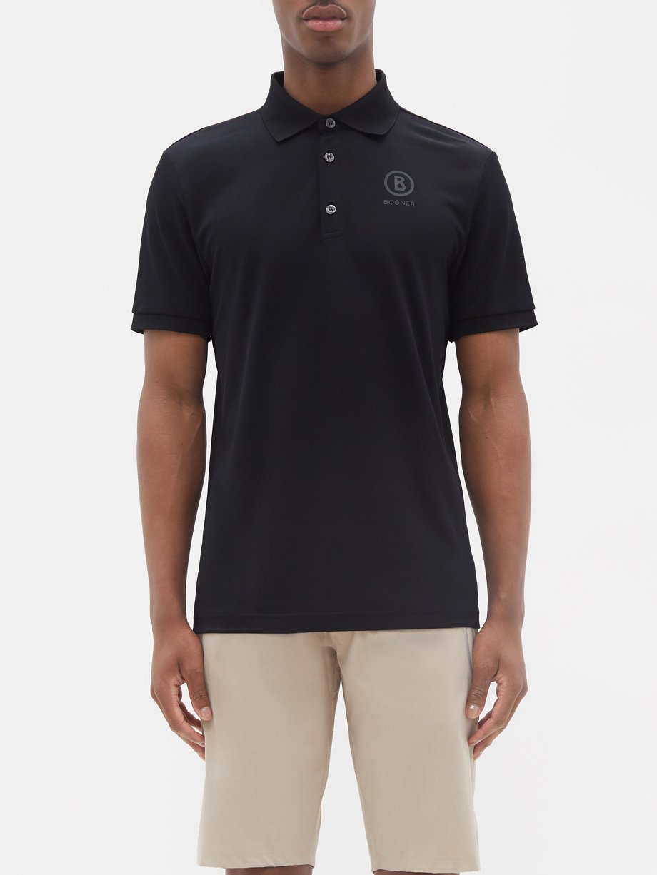 Black Logo-print technical-piqué golf polo shirt | Bogner ...