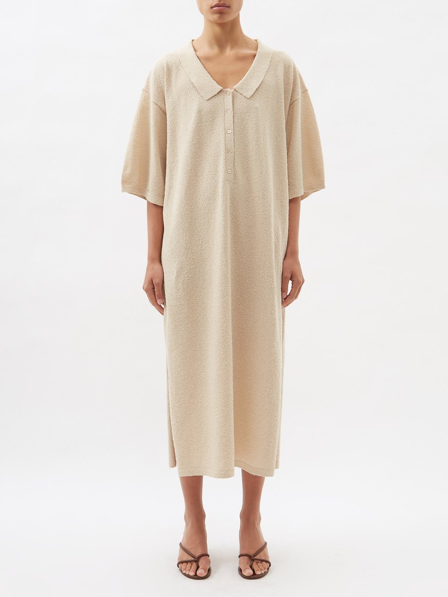 토템 Toteme Beige Organic cotton-blend terry shirt dress