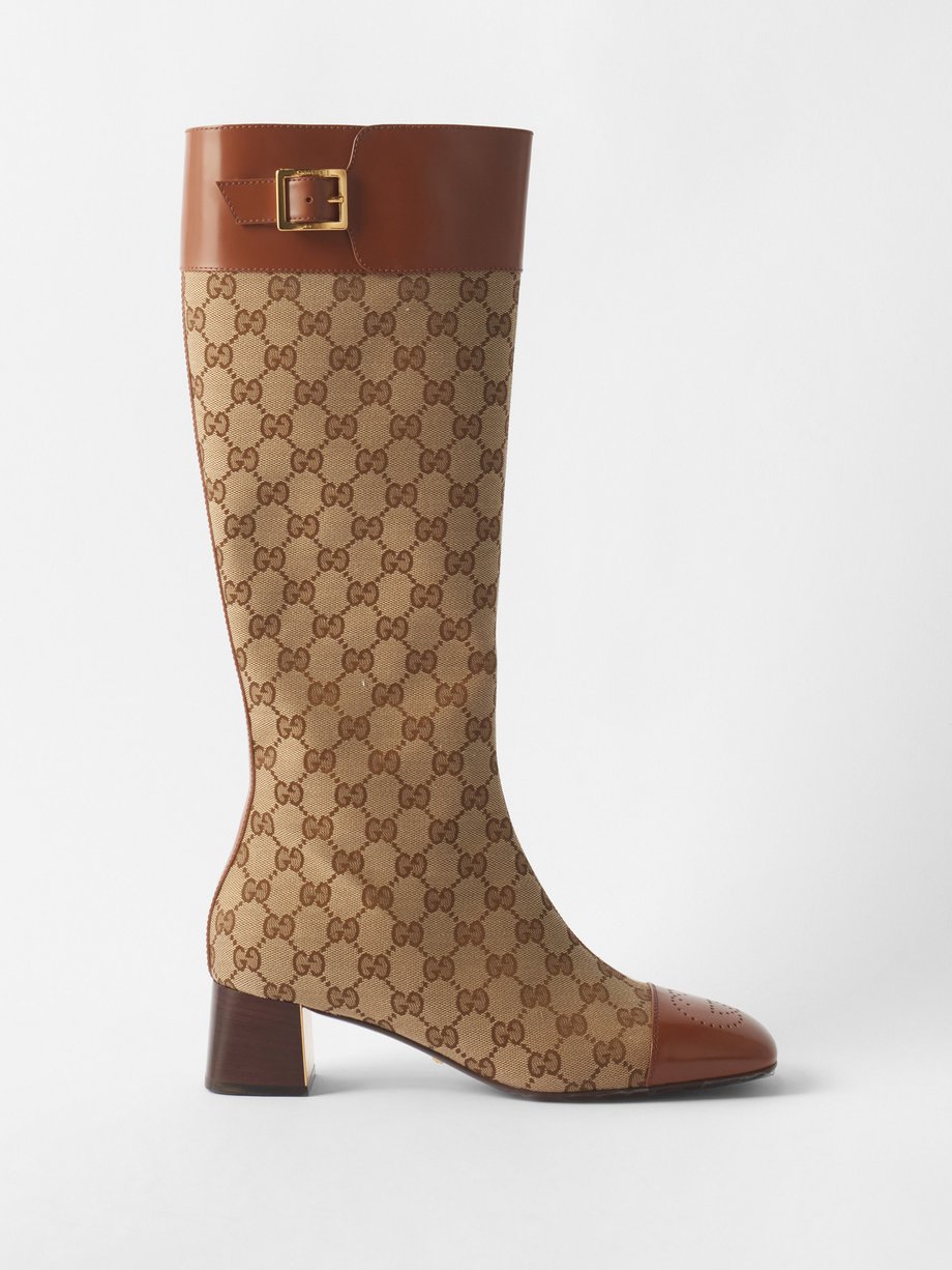 Gucci Neutral Ellis GG-monogram canvas knee-high boots | 매치스패션, 모던 럭셔리 ...
