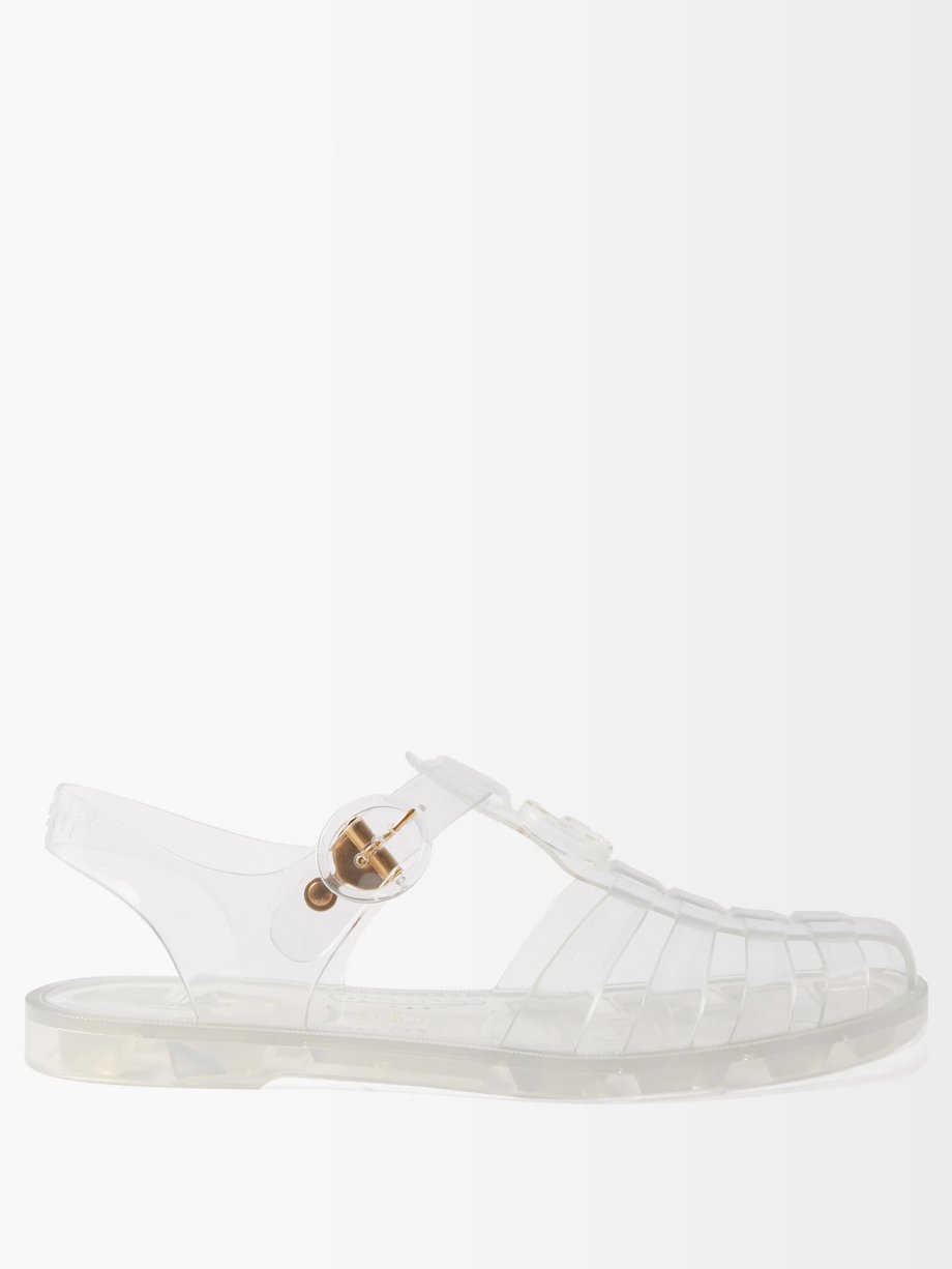 구찌 Gucci White Logo-embossed rubber jelly flat sandals