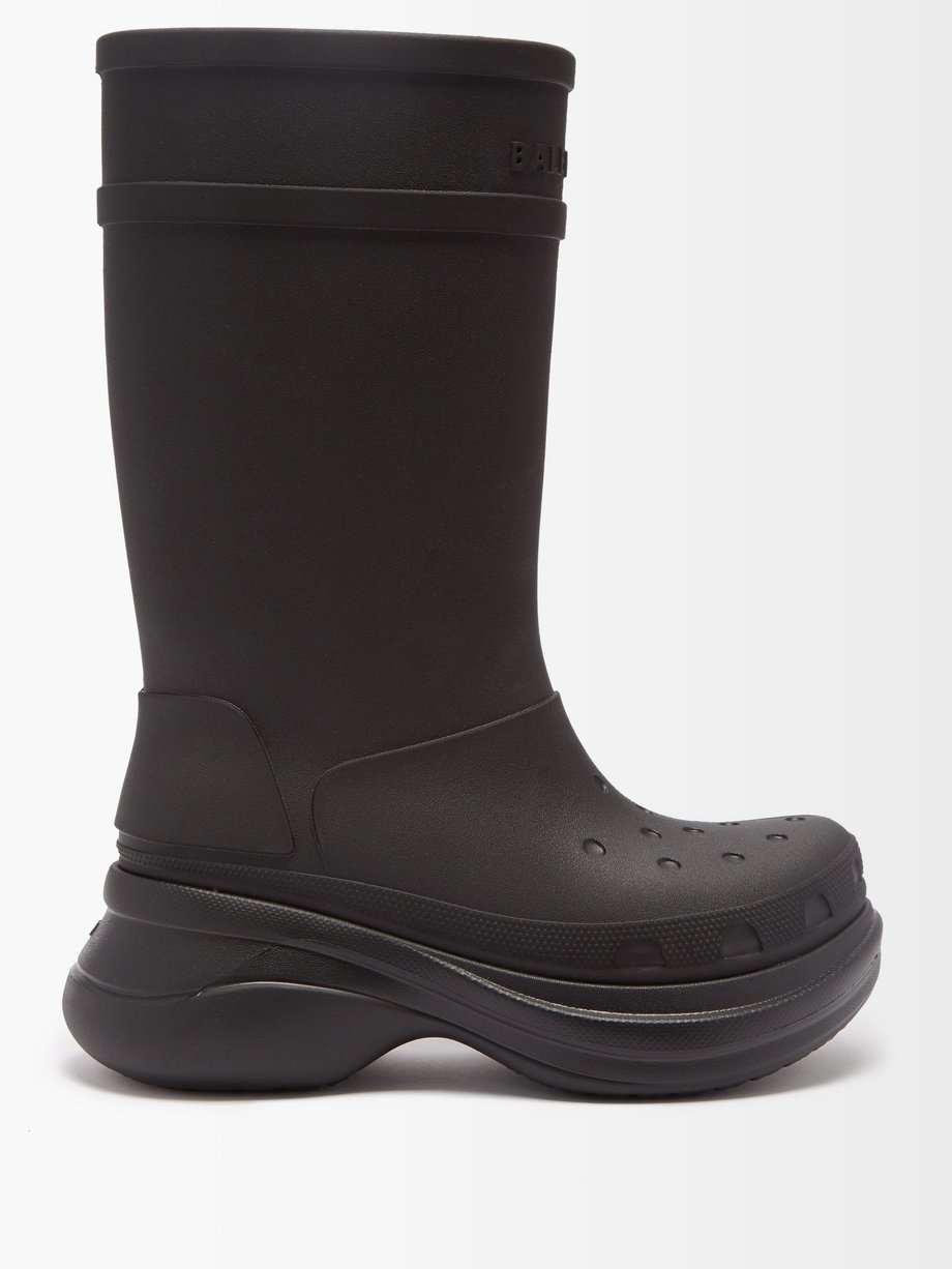 Black X Crocs logo-embossed rubber knee-high boots | Balenciaga ...