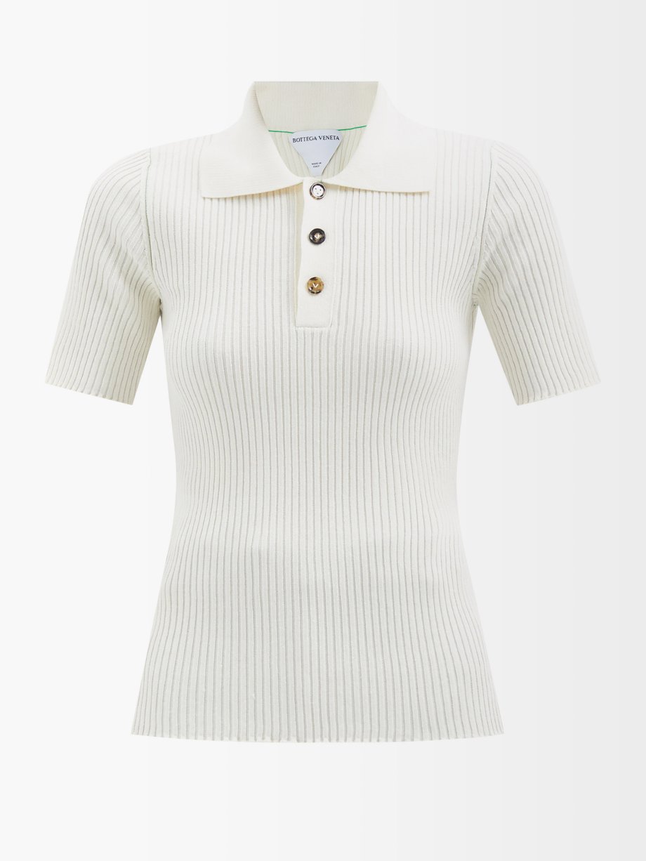 Ribbed-knit linen-blend polo shirt White Bottega Veneta | MATCHESFASHION FR