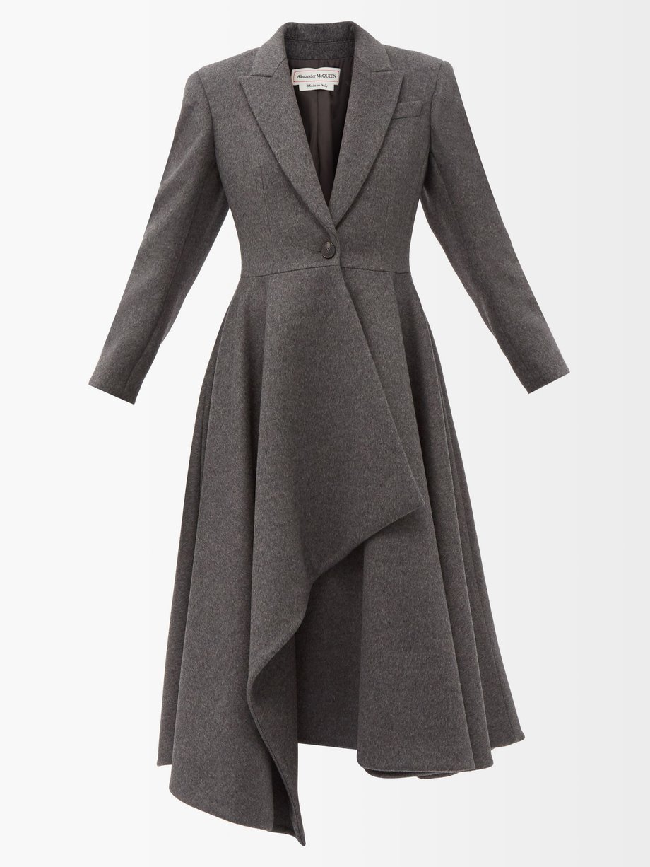 Grey Draped belted wool-blend felt coat | Alexander McQueen ...