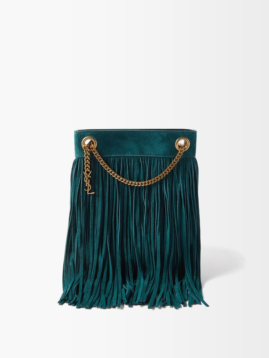 Saint Laurent Blue Grace fringed suede shoulder bag | 매치스패션, 모던 럭셔리 온라인 쇼핑