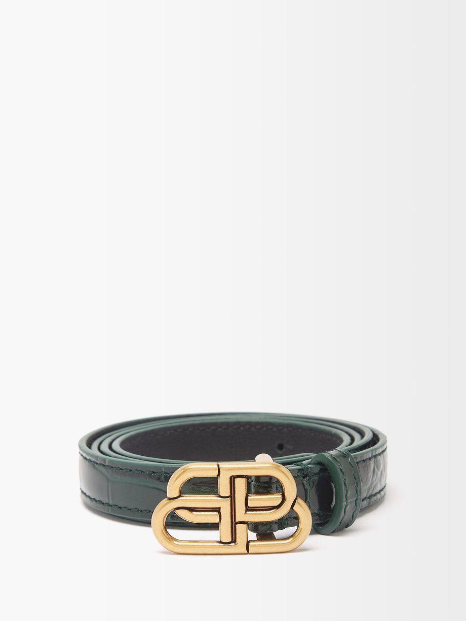 Green BB-logo crocodile-effect leather belt | Balenciaga ...