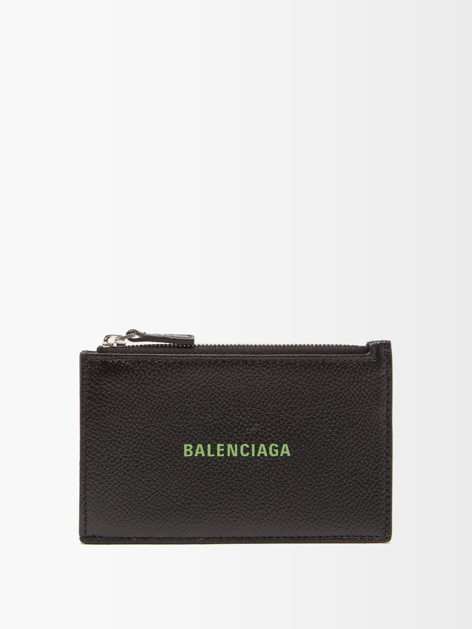 발렌시아가 Balenciaga Black Logo-print zipped grained-leather cardholder