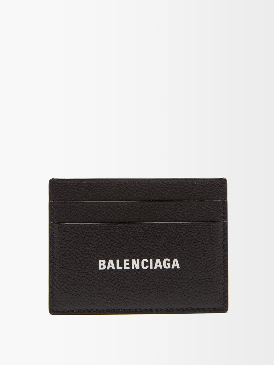 발렌시아가 Balenciaga Black Logo-print grained-leather cardholder