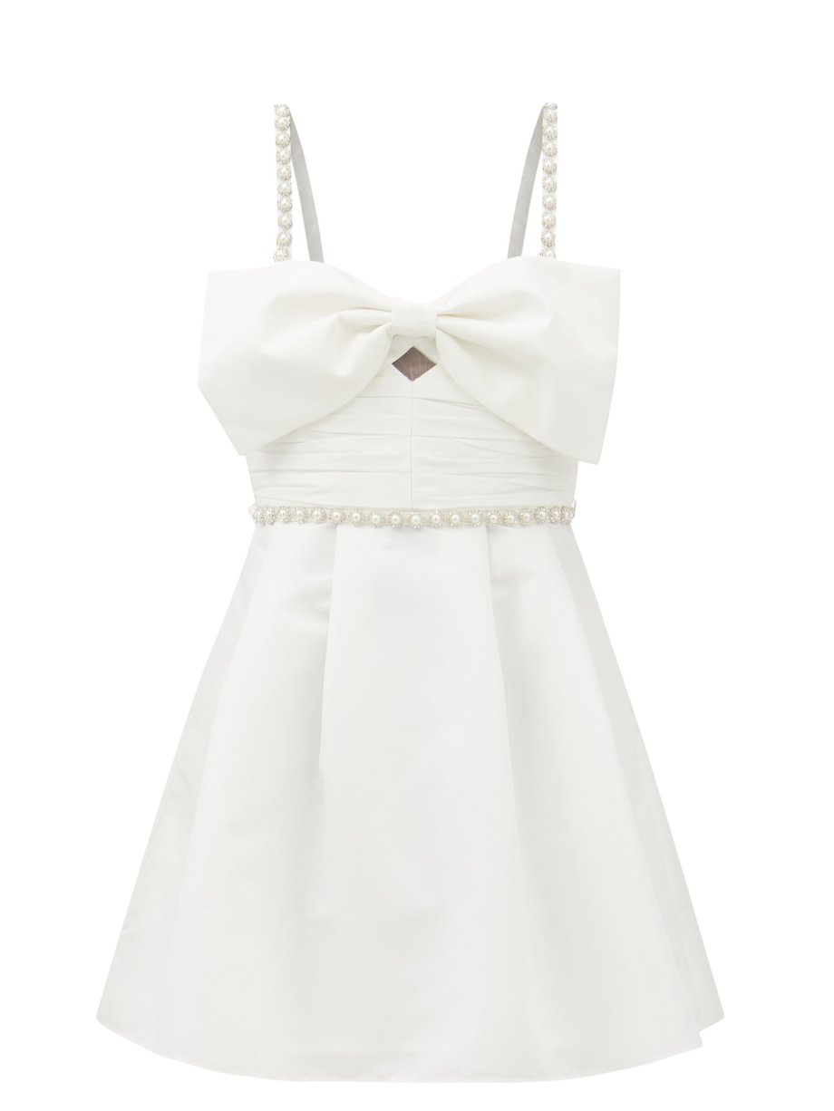 Bow-tied crystal-embellished taffeta mini dress White Self-Portrait |  MATCHESFASHION FR