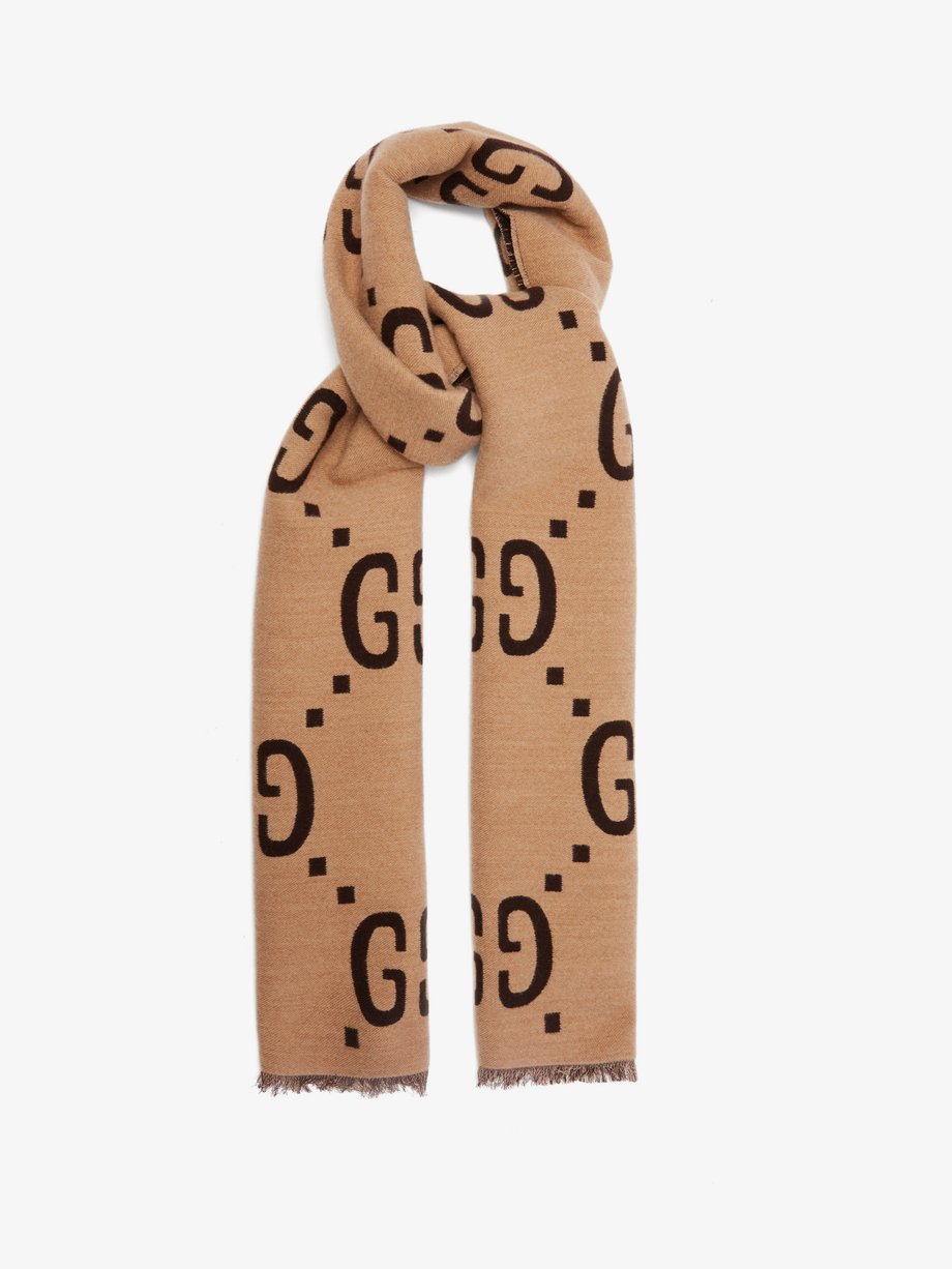 MATCHESFASHION Men Accessories Scarves Brown Mens GG-jacquard Wool-blend Scarf 