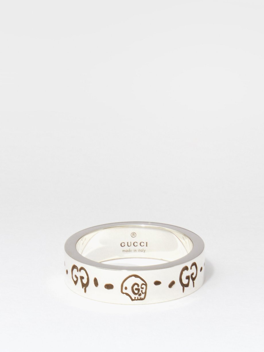 Metallic GucciGhost logo-engraved sterling-silver ring | Gucci | US