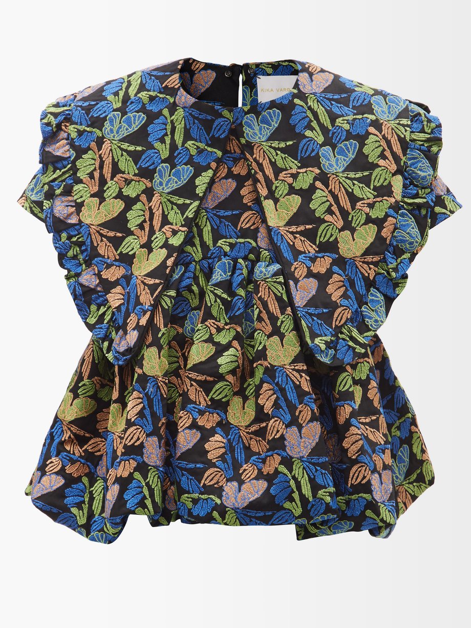 Black Laura floral-embroidered cotton-blend blouse | Kika Vargas ...