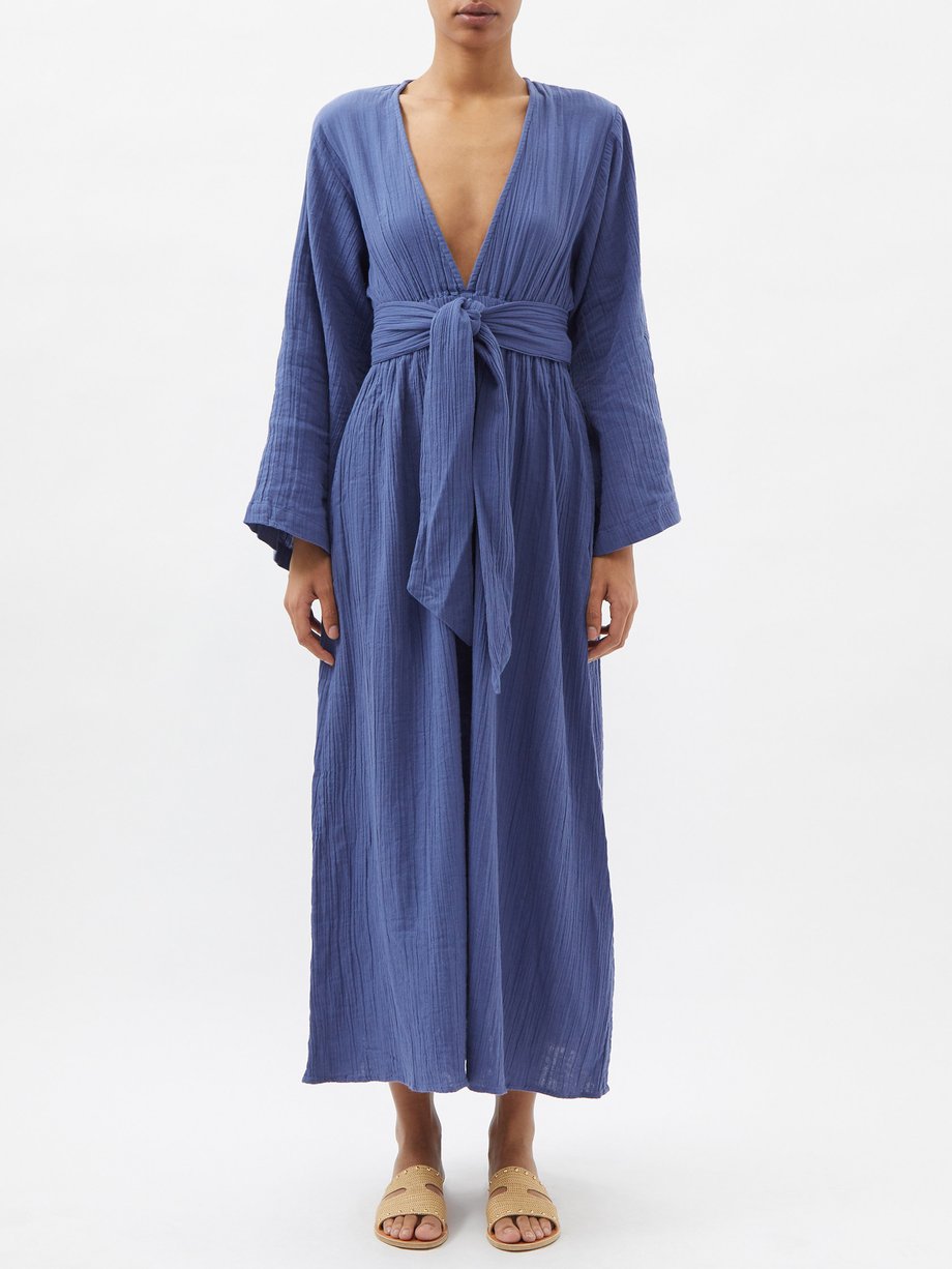 Mara Hoffman Mara Hoffman Blair Plunge Neck Organic Cotton Voile Maxi Dress BlueMATCHESFASHION