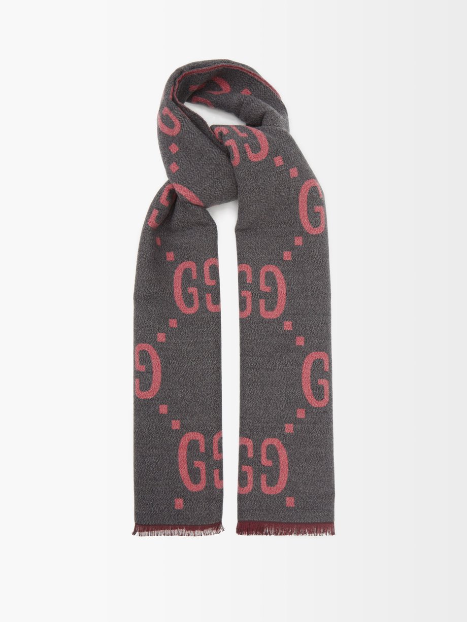 Womens MATCHESFASHION Women Accessories Scarves GG Logo-jacquard Wool-blend Scarf Pink Silver 