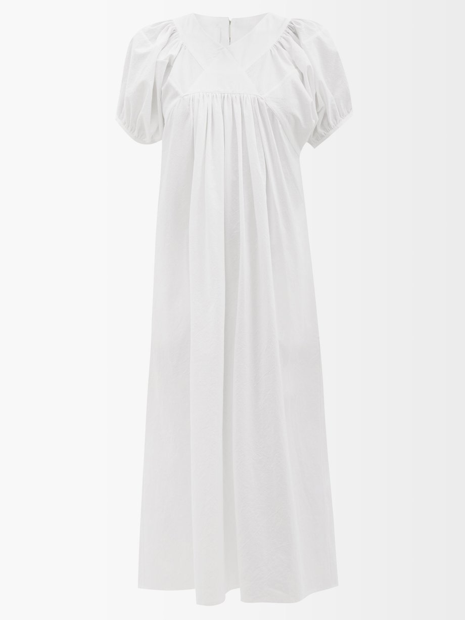 Les Vacances d’Irina White MO puff-sleeve cotton midi dress | 매치스패션, 모던 ...