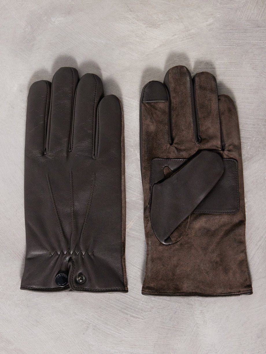 Brown Wool-lined touchscreen leather gloves | Dents | MATCHESFASHION